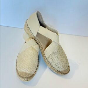Fabiola Leather Cream Espadrille Flats.  Made in Spain. Size 39